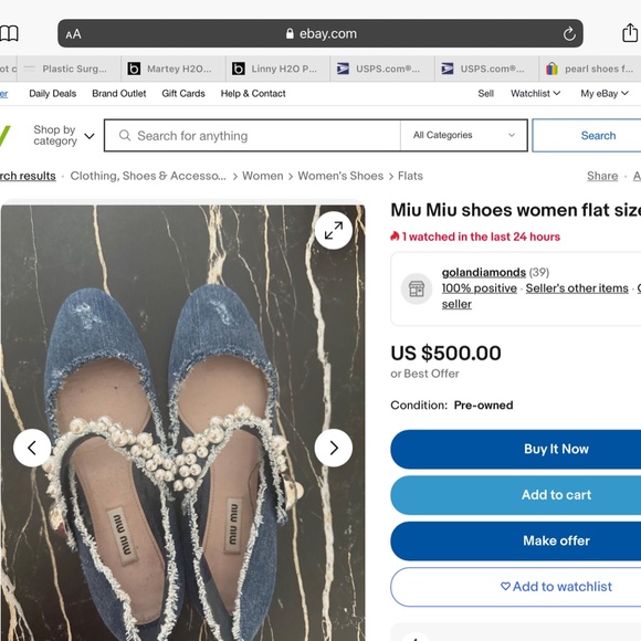 MIU MIU denim shoes with pearls, size 39 - Picture 10 of 10